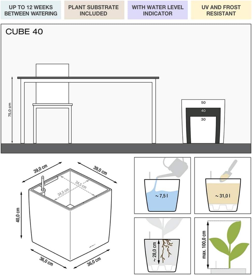 LECHUZA CUBE Premium 40 scarlet rot hochglanz 16367 39x39x40 cm Scarlet Rot Hochglanz, 39x39x40 cm S