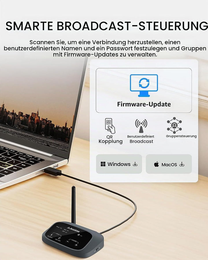 Avantree AuraPlex MX – Auracast Assistive Listening System mit 1 Sender &amp; 10 kabellosen Empfängern,