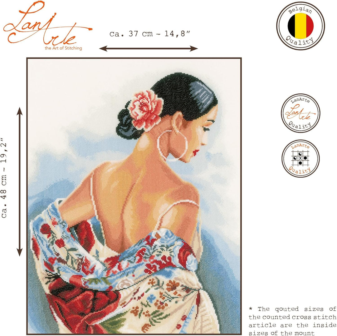 Lanarte Zählmusterpackung Schal mit Blumenmotiven Aida Kreuzstichpackung, Baumwolle, Mehrfarbig, 37