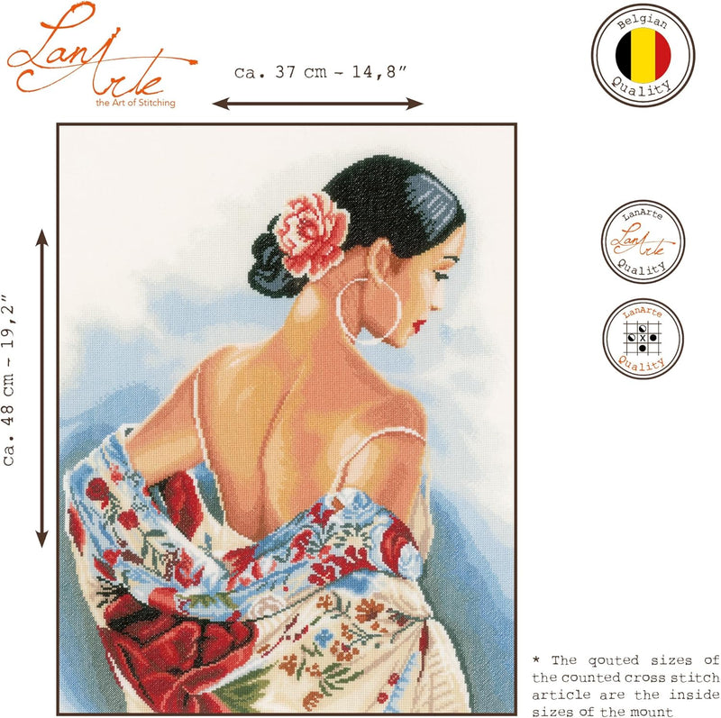 Lanarte Zählmusterpackung Schal mit Blumenmotiven Aida Kreuzstichpackung, Baumwolle, Mehrfarbig, 37