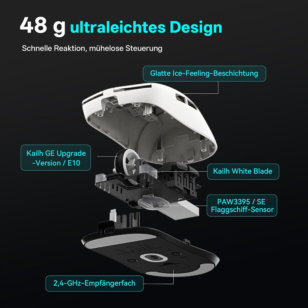 ATK VXE Dragonfly R1 Series Kabellose Gaming-Maus - ultraleicht (48-55 g), PixArt PAW3395/3395 SE Se