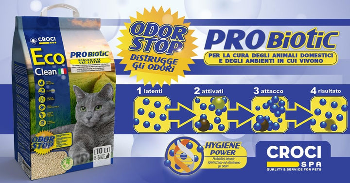Croci Eco Clean Probiotic Litter 10 L - Klumpende Katzenstreu, Biologisch abbaubar, Toilettenspülung