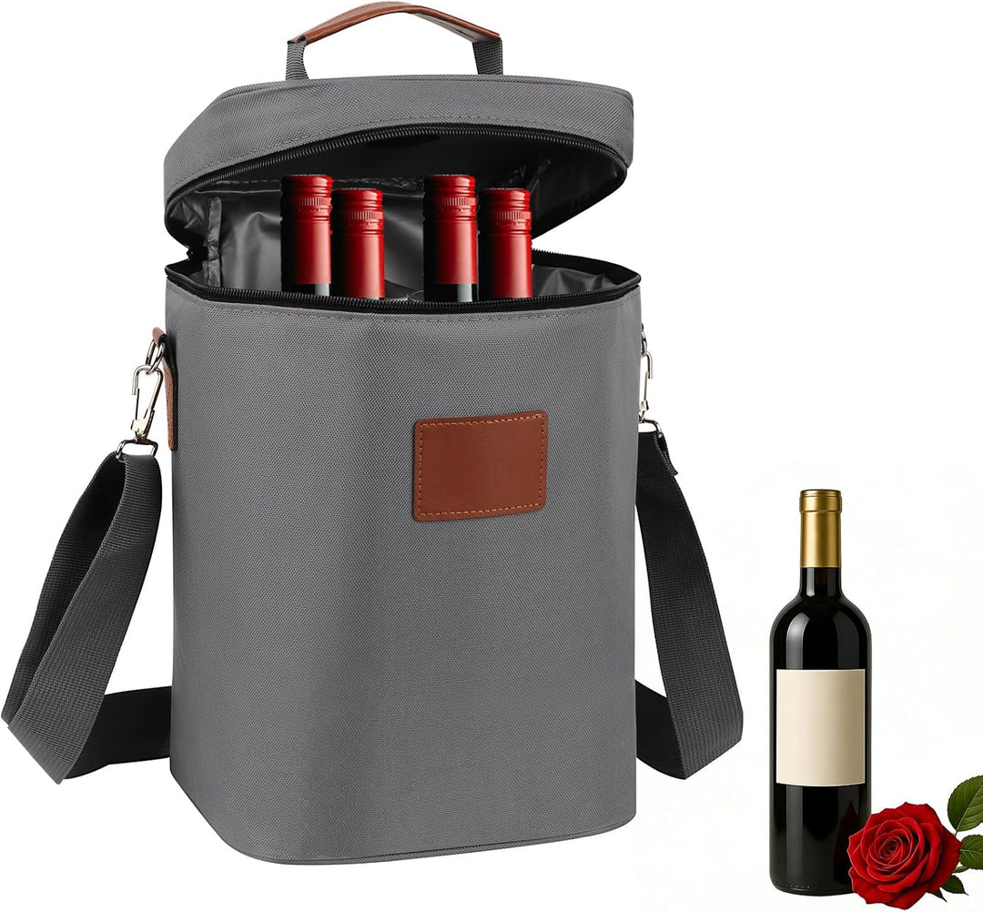 Kühltasche für 4 Flasche, Flaschenkühler für Unterwegs, Flaschentasche Isolierter Weintasche Biertas