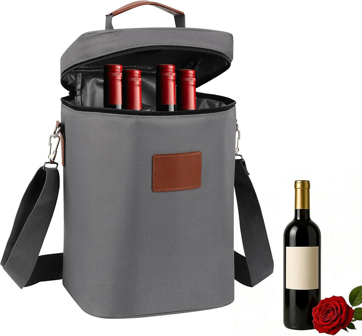 Kühltasche für 4 Flasche, Flaschenkühler für Unterwegs, Flaschentasche Isolierter Weintasche Biertas