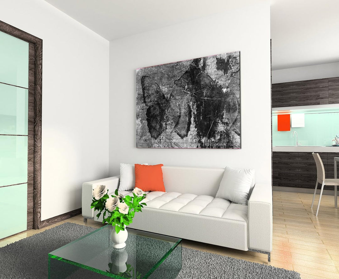 Sinus Art Abstrakt 884-120x80cm SCHWARZ-Weiss Bilder - Wandbild Kunstdruck in XXL Format - Fertig Au