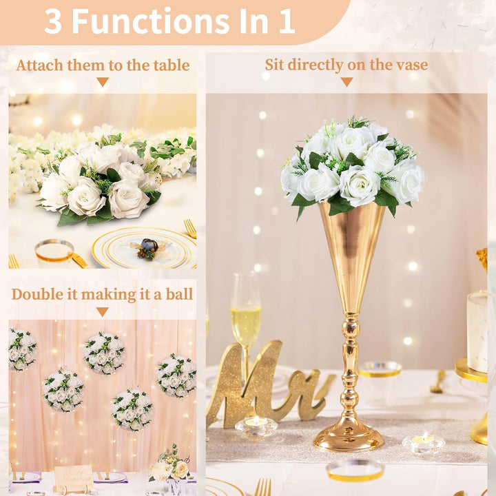 2 künstliche Blumen-Kugel-Arrangement-Blumenstrauss, 15 Köpfe, Kunststoff-Rosen mit Sockel, geeignet