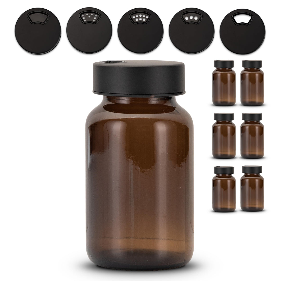 6 Stück Gewürzgläser – Premium Gewürzglas aus Braunglas | Gewürzstreuer Set | Gewürzdosen mit Deckel