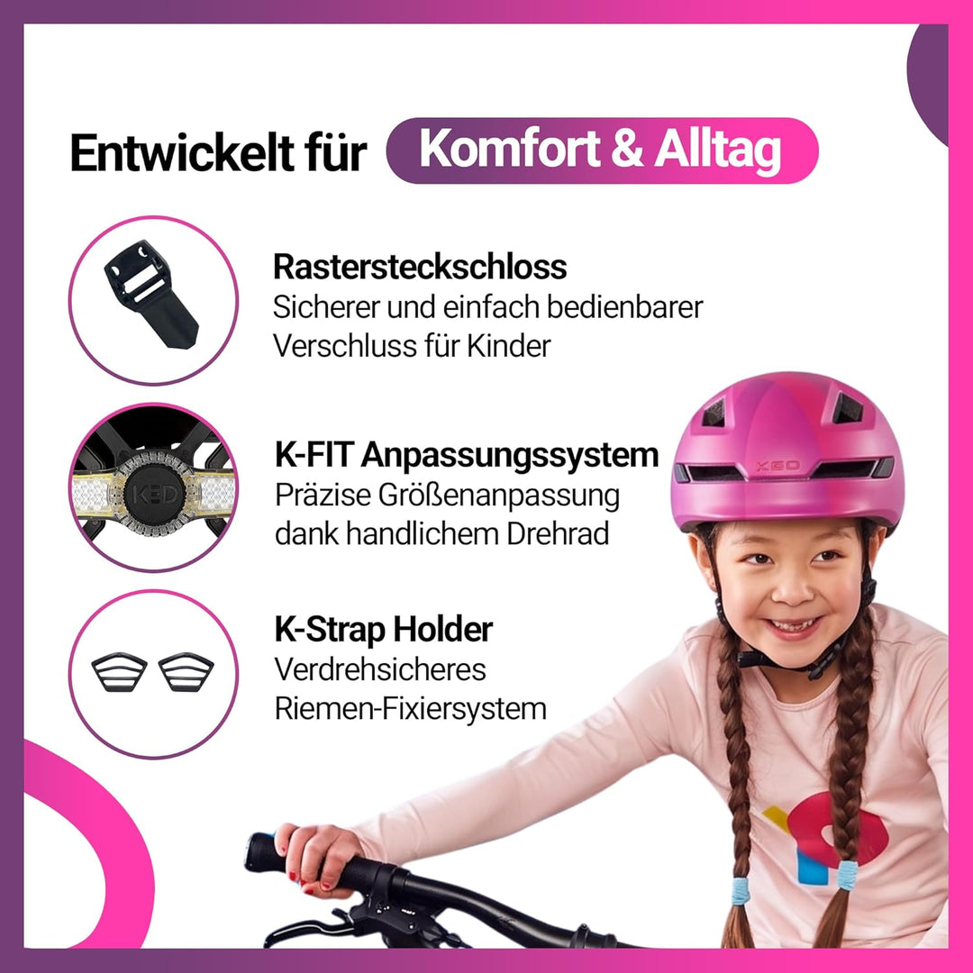 KED Pop MIPS Kinder Fahrrad Helm schwarz/weiss 2023 Pink M (52-56cm), Pink M (52-56cm)