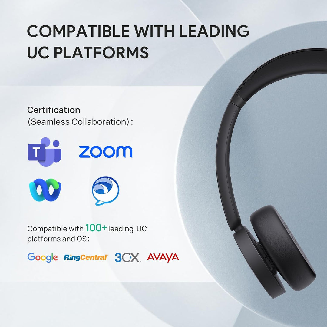 Yealink BH70 mit Ständer Bluetooth Headset mit Mikrofon für homeoffice, bis zu 35h Gesprächszeit, Te