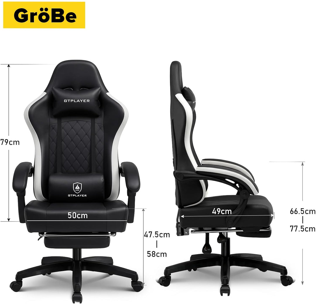 GTPLAYER Gaming Stuhl Ergonomischer Gaming Sessel Schreibtischstuhl Kunstleder, Federsitzkissen, Ver