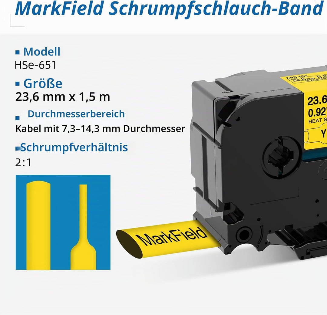 MarField HSe-651 23.6mm Schrumpfschlauch Schriftband Kompatibel mit Brother P-touch HS HSe651 Heat S