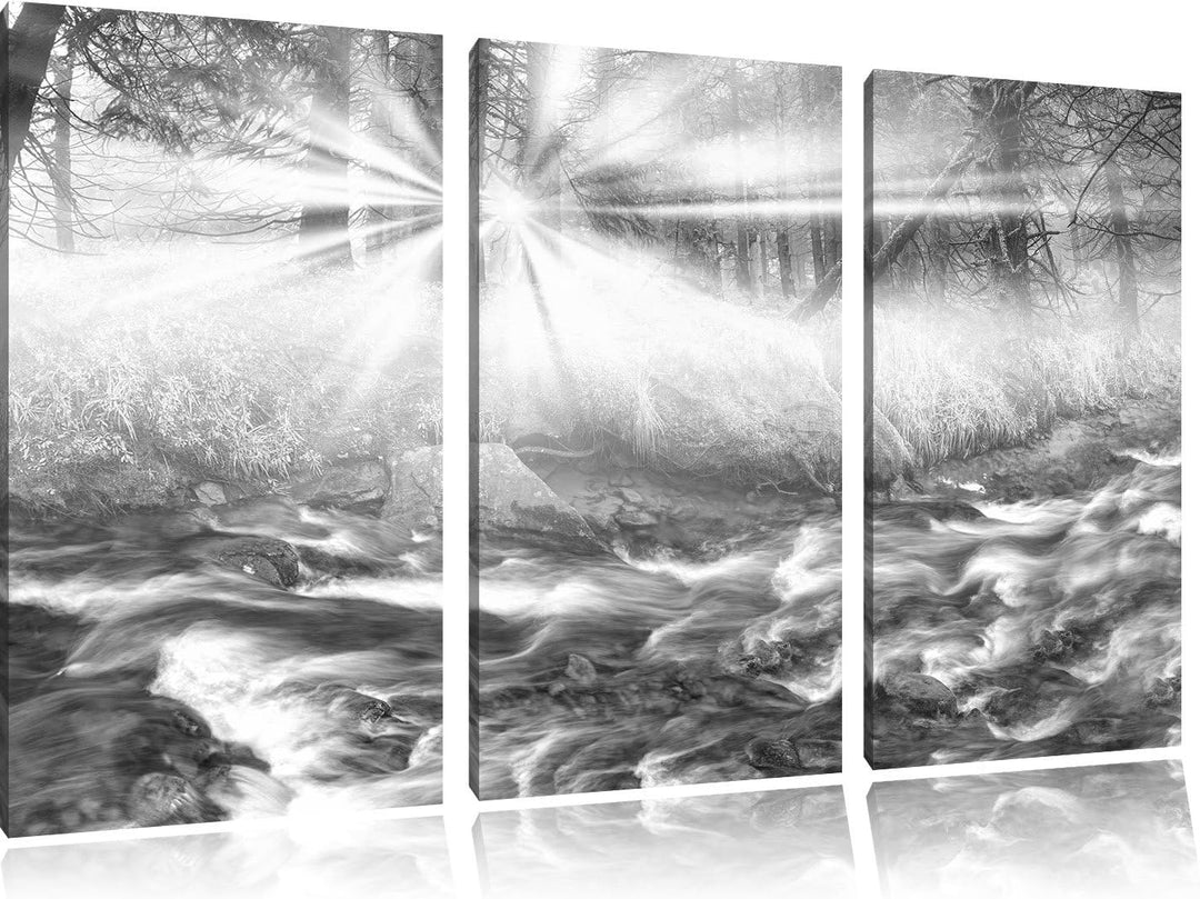 Pixxprint Nebeldickicht im Wald / 3-Teilig/Gesamtmass 120cm Leinwandbild bespannt auf Holzrahmen/Wan