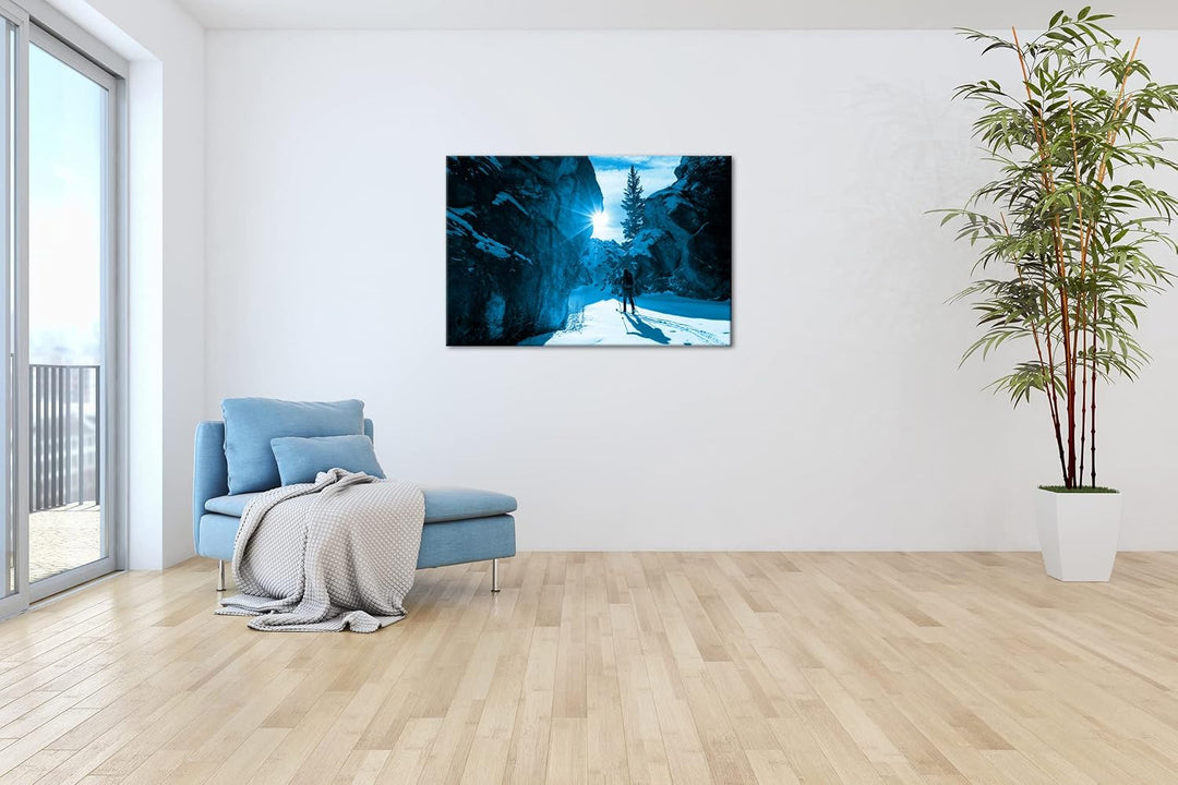 deyoli schneebedeckter Schneepass Format 80x60 Effekt: Monocrome Blau als Leinwandbild, Motiv fertig
