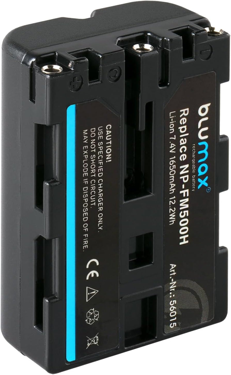 Blumax Akku NP-FM500H 1650mAh + Doppelladegerät NP-FM-500H Dual Charger | passend zu Sony Alpha A57