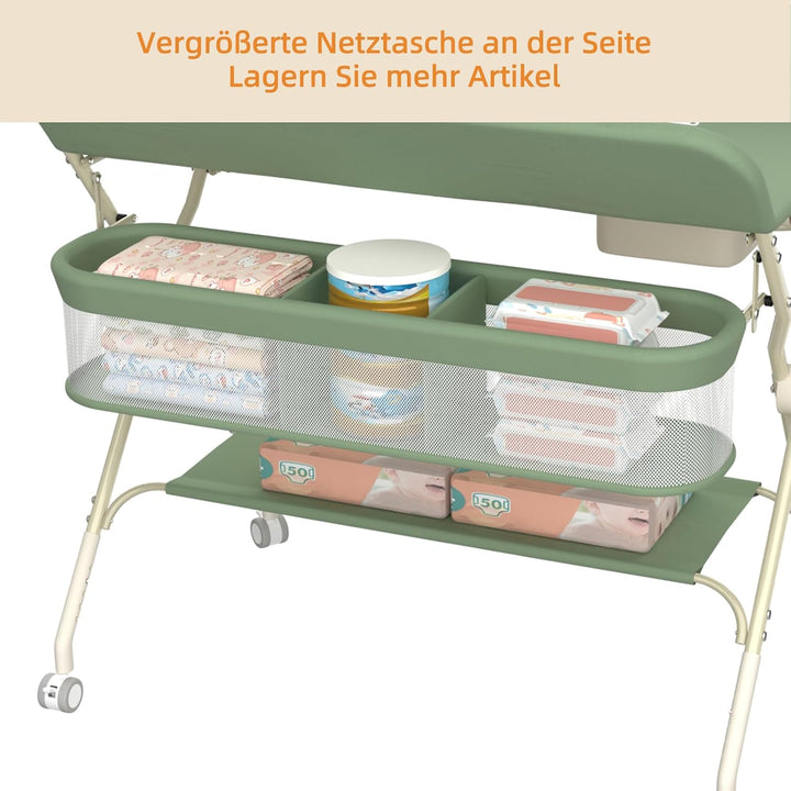 Supfine Klappbarer Wickeltisch mit Aufbewahrung, Höhenverstellbar auf 5 Stufen, Mobile Wickeltisch m