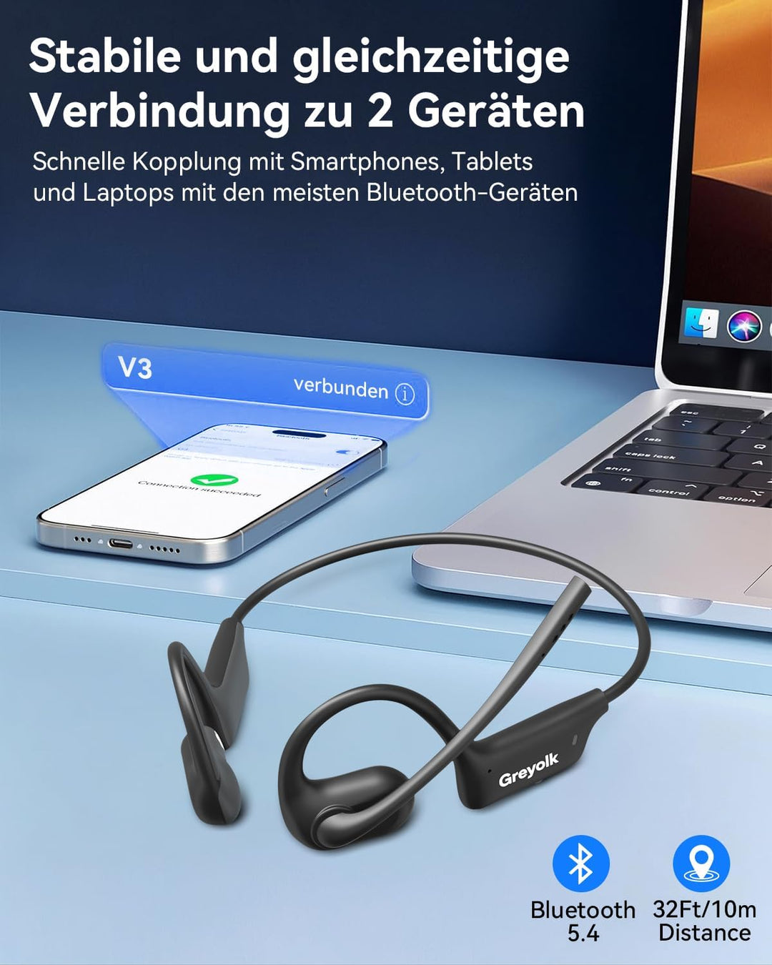 Bluetooth-Kopfhörer mit Mikrofon, offene Ohr Kopfhörer w/Geräuschdämpfungsmikrofon für Telefon PC Co