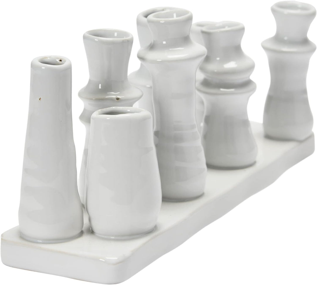 Bloomingville Steingut, mit 8 Fächern Vase, Weiss, 11" L x 3" W x 5" H