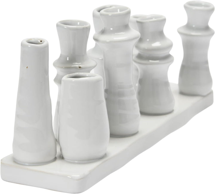 Bloomingville Steingut, mit 8 Fächern Vase, Weiss, 11" L x 3" W x 5" H