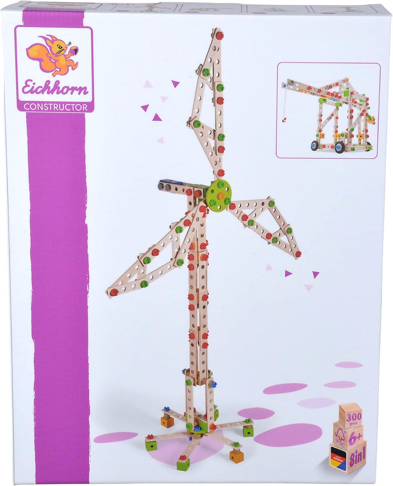 Eichhorn 100039046 - Constructor Windrad - vielseitiges Holzspielzeug 300 Bauteile, 8 verschiedene K
