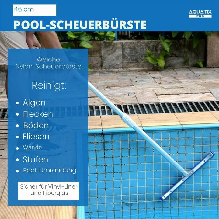 Aquatix Pro Poolbürste, reinigingsborstel voor zwembaden, Aluminium, 45,7 cm, met EZ-Clips; deze rob
