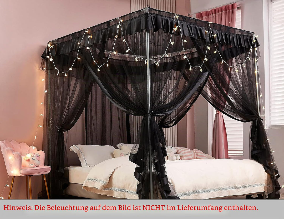 Mengersi 4 Eckpfosten Bett Baldachin Bettvorhänge Moskitonetz Schlafzimmer Dekoration Zubehör (Doppe