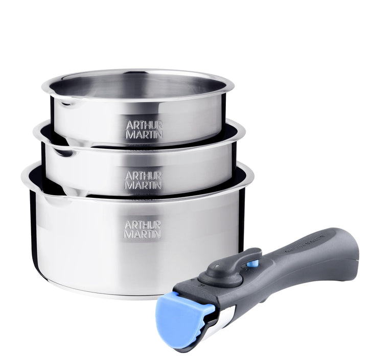 Arthur Martin - Set mit 3 Töpfen aus Edelstahl, abnehmbarer Griff – AM3456