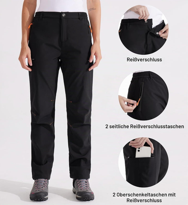 Libin Damen Wanderhose Thermohose Gefüttert Winter Outdoorhose Warme Softshellhose Wasserdicht Windd