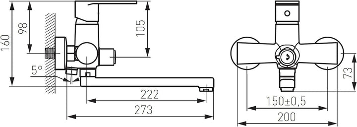 Wandarmatur Wandbatterie Armatur Wand mit Umstellventil Umsteller Anschluss Schlauch Brauseschlauch