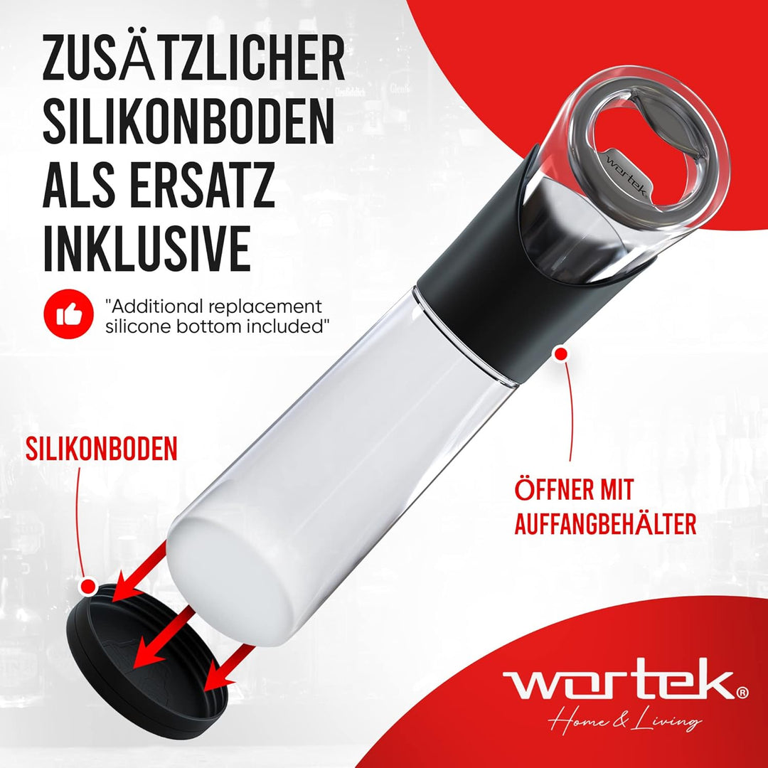 wortek Flaschenöffner mit Auffangbehälter - Getränkeöffner Bieröffner Bierflaschenöffner Kronkorken