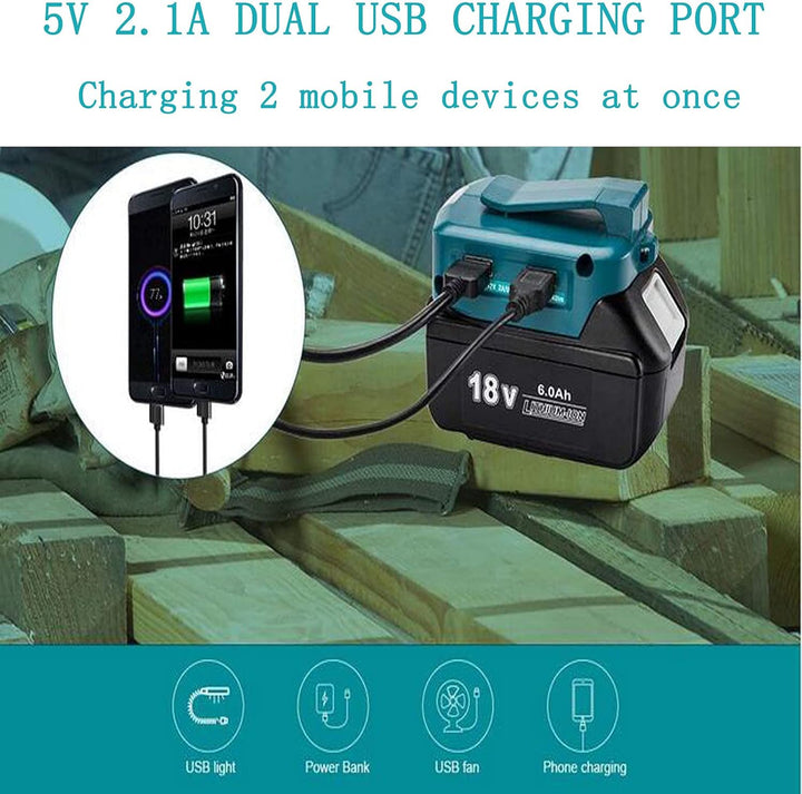 ADP05 Stromquelle für Makita 18V Lithium-Ionen Akku, YEX-BUR USB Telefonladeadapter Konverter mit Zw