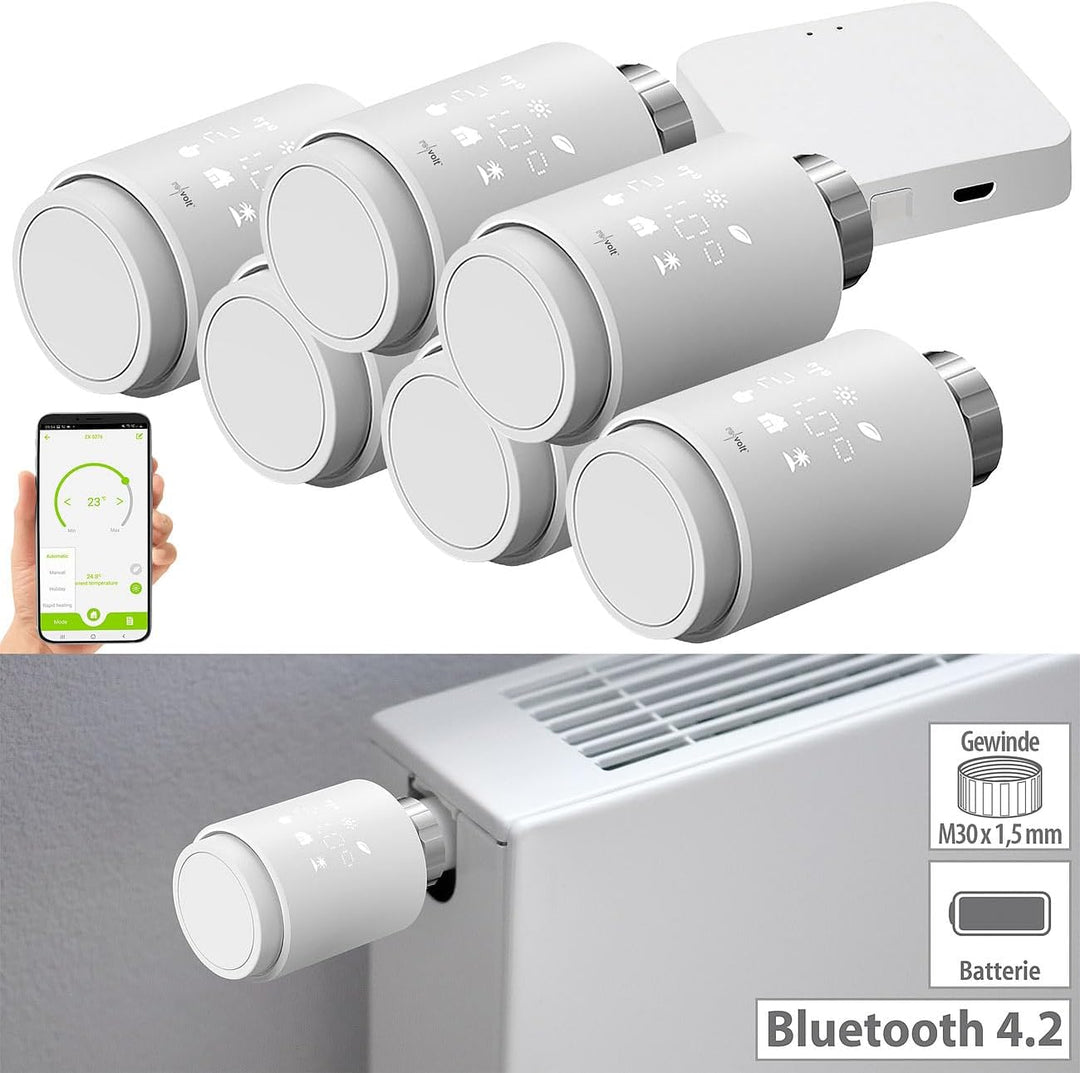 revolt Smarte Thermostate: 6er-Set programmierbare Heizkörper-Thermostate mit WLAN-Gateway & App (WL