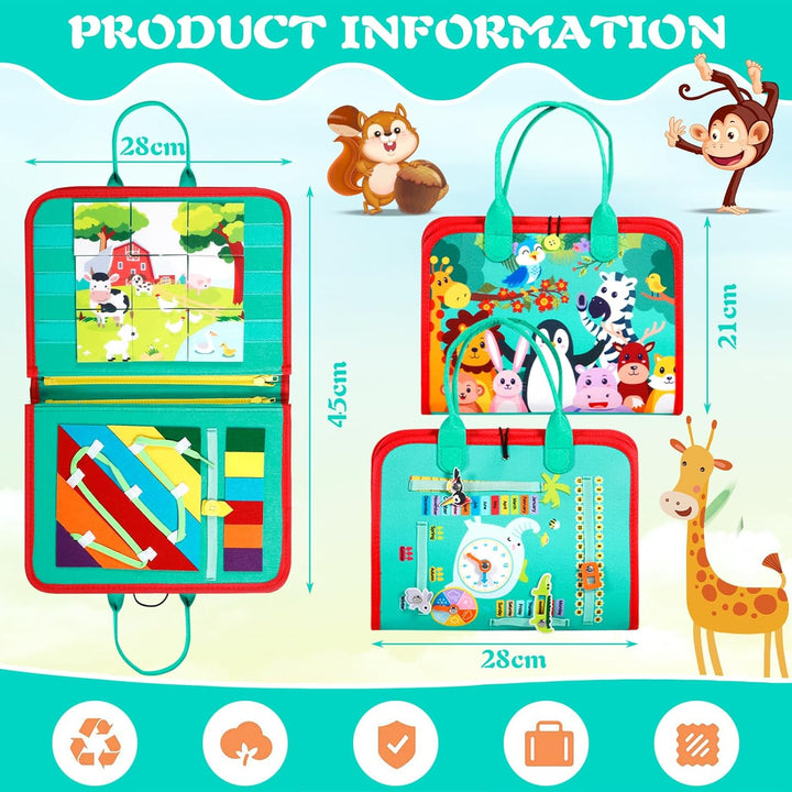 ZLPBAO Busy Board 9 in 1 Montessori Spielzeug ab 1 2 3 4 Jahre, Activity Board Baby 3D Filz Board Se