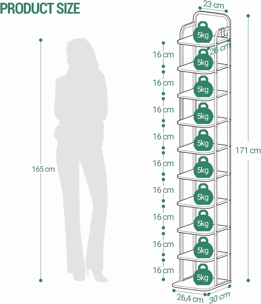 Hzuaneri Vertikales Schuhregal, 10-Stöckige Schuhregale, Schuhturm für Kleine Räume, Freistehend, Ve