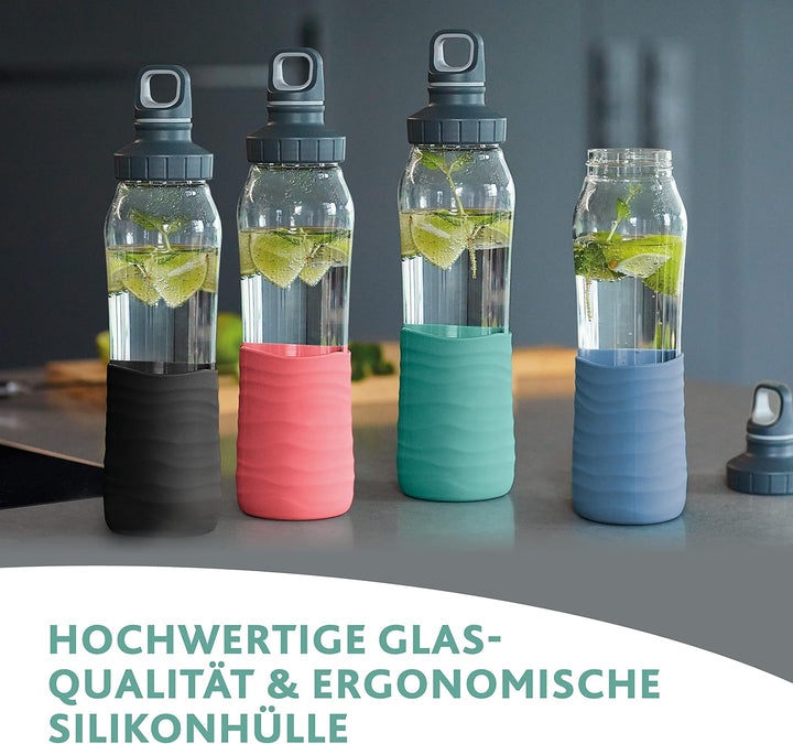 Emsa N31005 Drink2Go Glas Trinkflasche | Fassungsvermögen: 0,7 Liter| Schraubverschluss | 100% dicht
