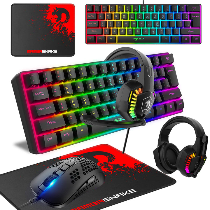 KUIYN Gaming-Tastatur, 60% kabelgebunden, kompakt, 61 Tasten, 11 RGB-Lichteffekt mit vollen Tasten,
