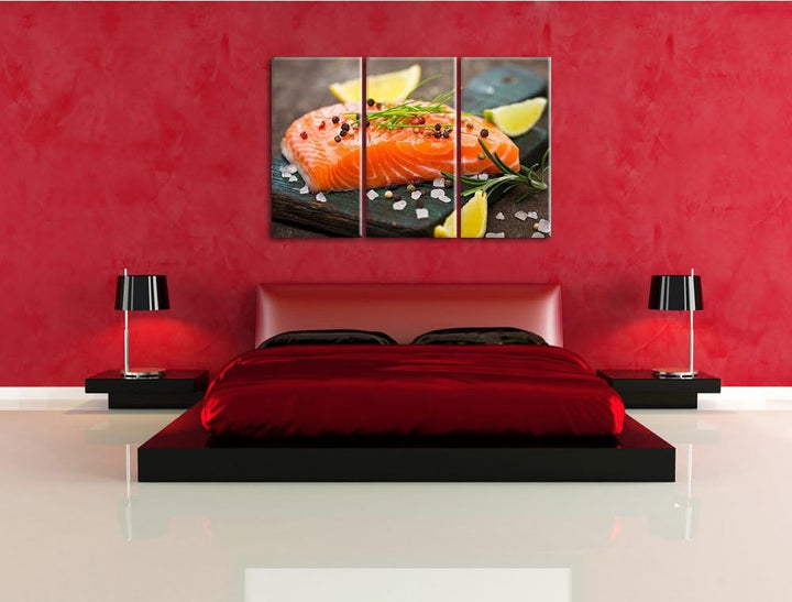 Fangfrisches Seelachsfilet als 3-Teiler Leinwandbild 120x80 Bild auf Leinwand, XXL riesige Bilder fe