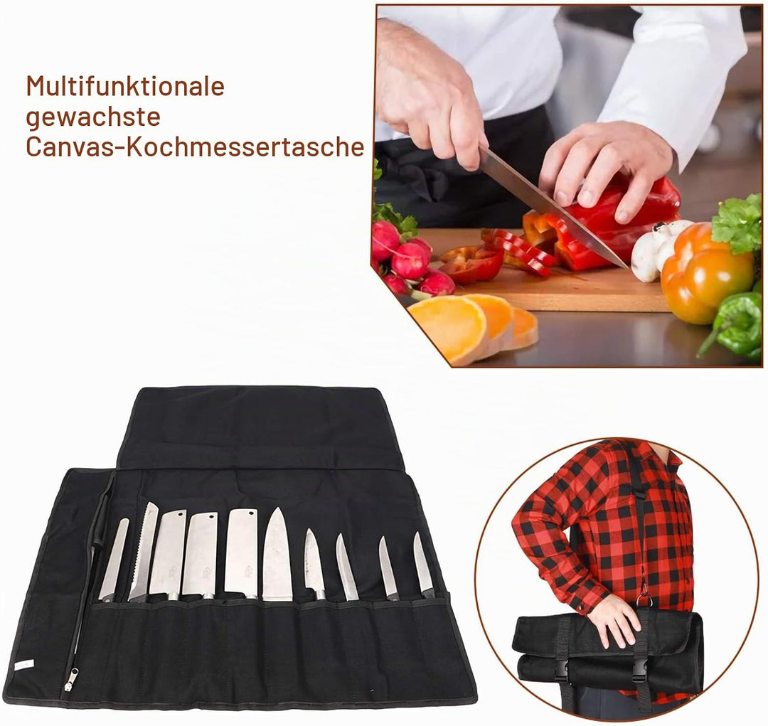 QEES Kochmesser Rolltasche 11 Slots, Messertasche für Camping, Wandern, Multifunktions-Werkzeugrollt