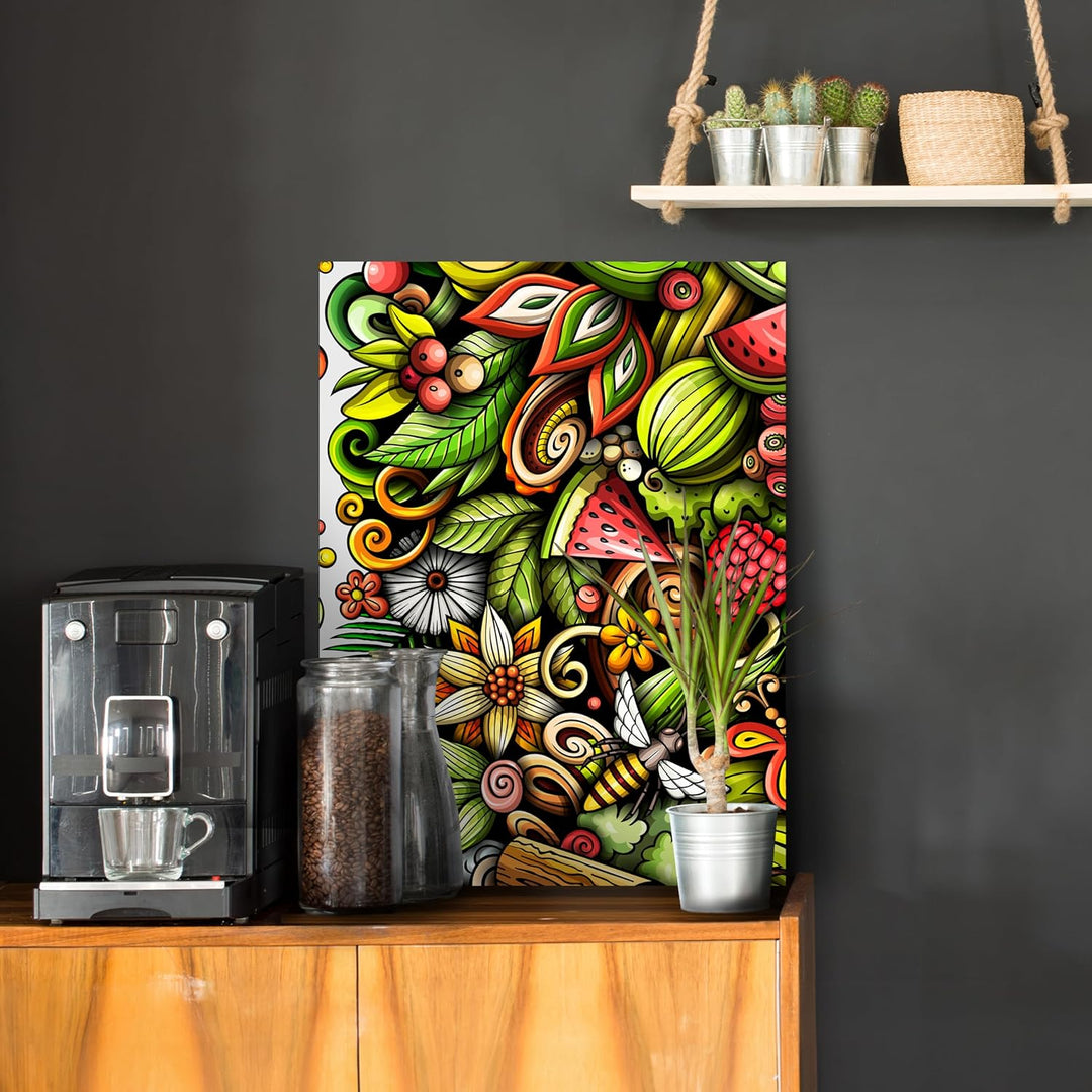 wandmotiv24 Leinwandbild Essen und Trinken, 80x60cm, Hochformat, Melone, Biene, Deko, Bilder auf Lei