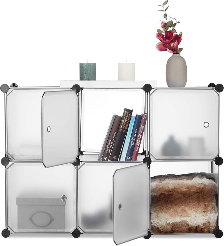 Relaxdays Regalsystem m. 6 Türen, DIY, Cubes, Grifföffnungen, Raumteiler, Badregal, Kunststoff, HBT