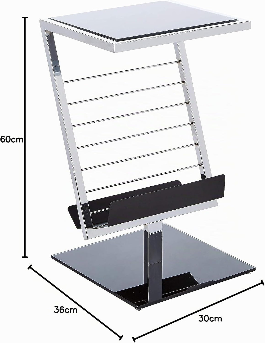 HAKU Beistelltisch Chrom, schwarz, Metall, Sicherheitsglas - Masse: B 36 x H 60 x T 30 cm, Style: Mo
