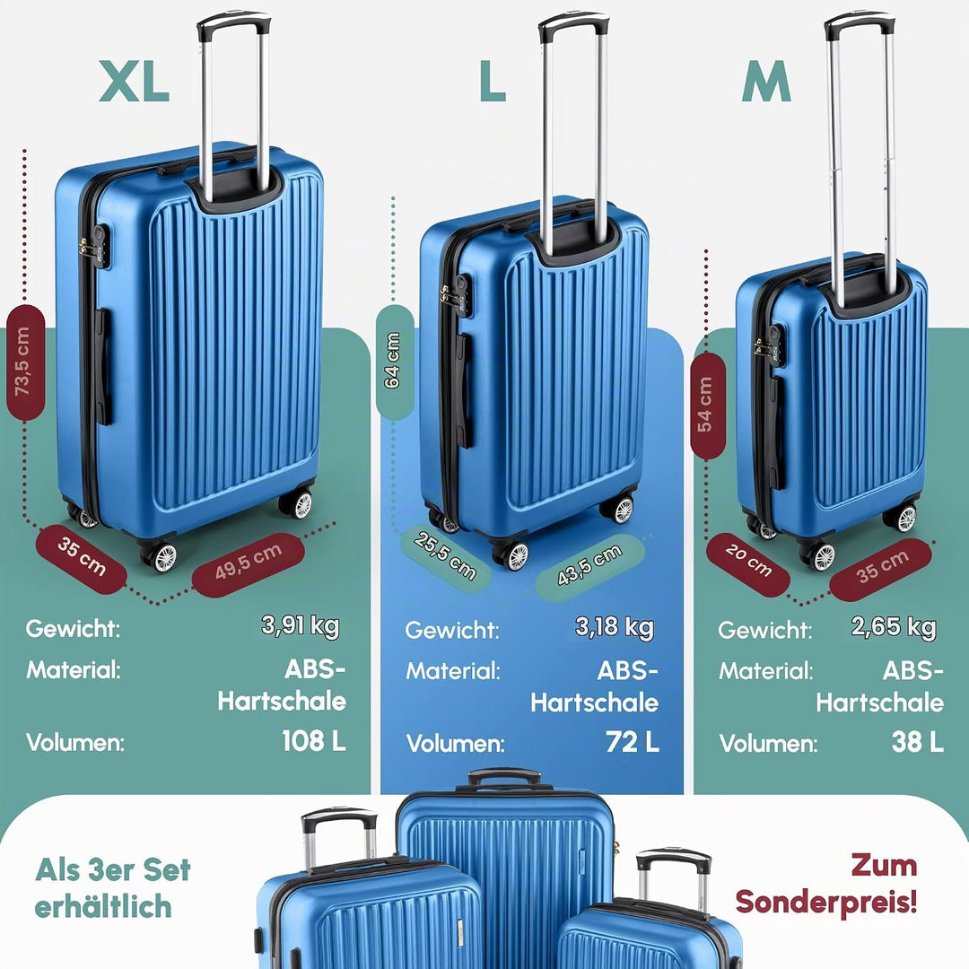 ABS Hartschalenkoffer - Ergonomisch &amp; Sicher - Mittelgrosser Trolley Koffer mit 360° Rädern, Zahlen-