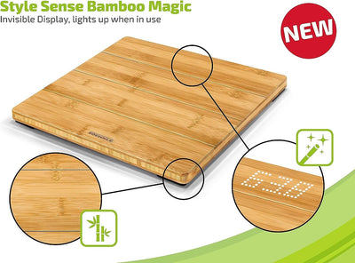 Soehnle Style Sense Bamboo Magic, digitale Holzwaage aus echtem Bambus, mit unsichtbarem Display, Kö