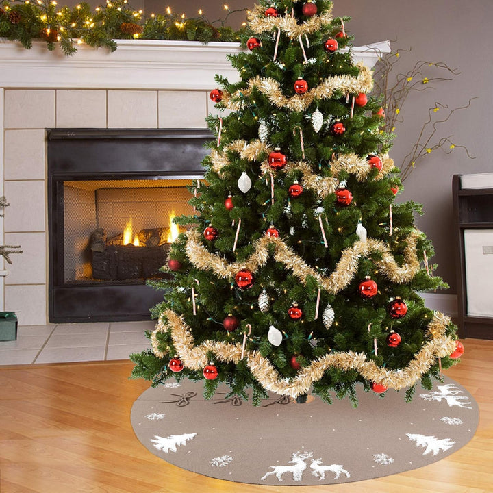 LOMOHOO Weihnachtsbaum-Rock 122cm gestrickt 3D-Elch-Weihnachtsbaum-Unterlage,Rustikaler roter Baumro