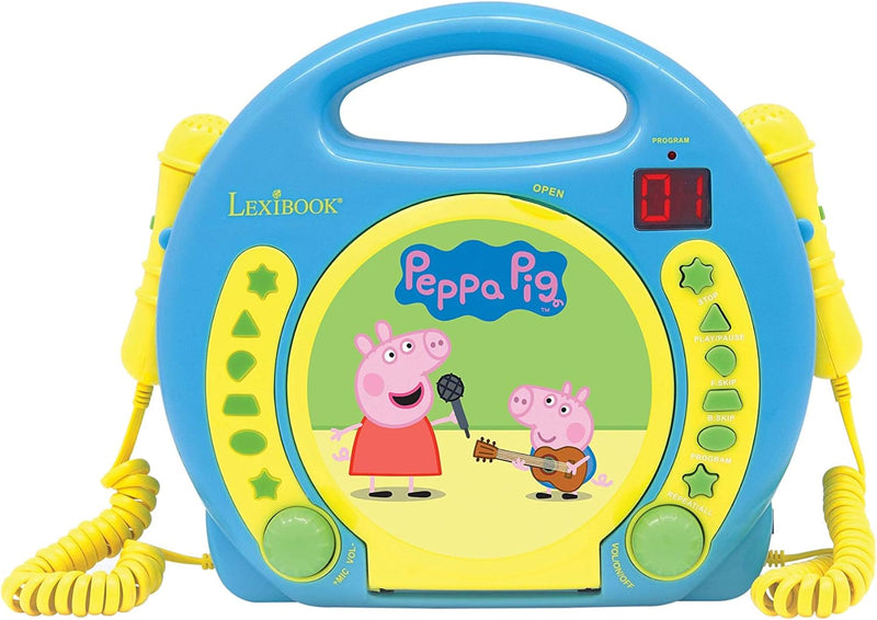 Lexibook Peppa Wutz Schorsch CD-Player mit 2 Spielzeug-Mikrophonen, Kopfhöreranschluss, Batteriebetr