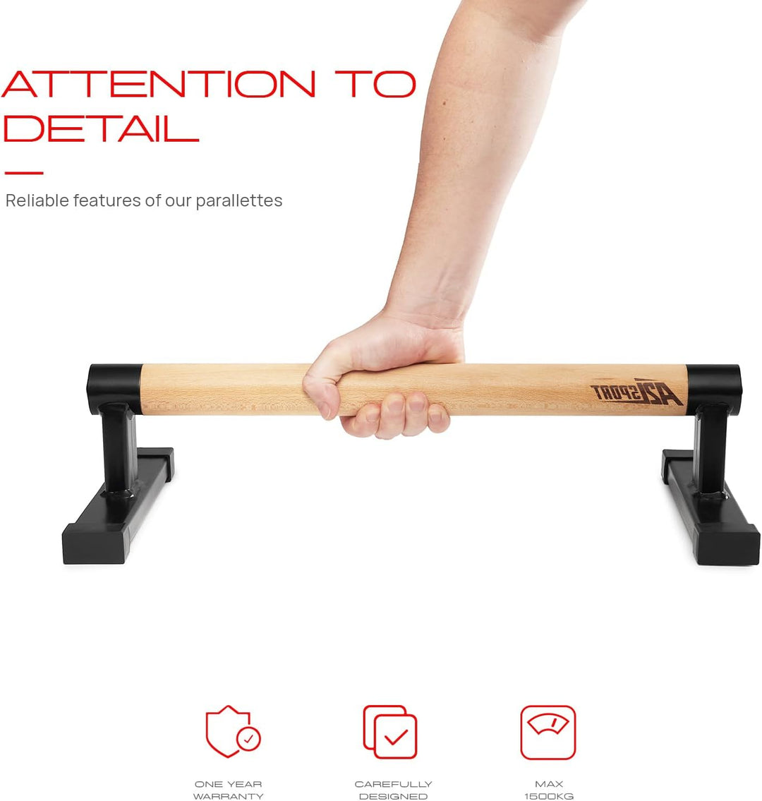 Premium Parallettes bis 1500 kg - Liegestützgriffe Holz und Metall - Rutschfeste Handstand Griffe/Di