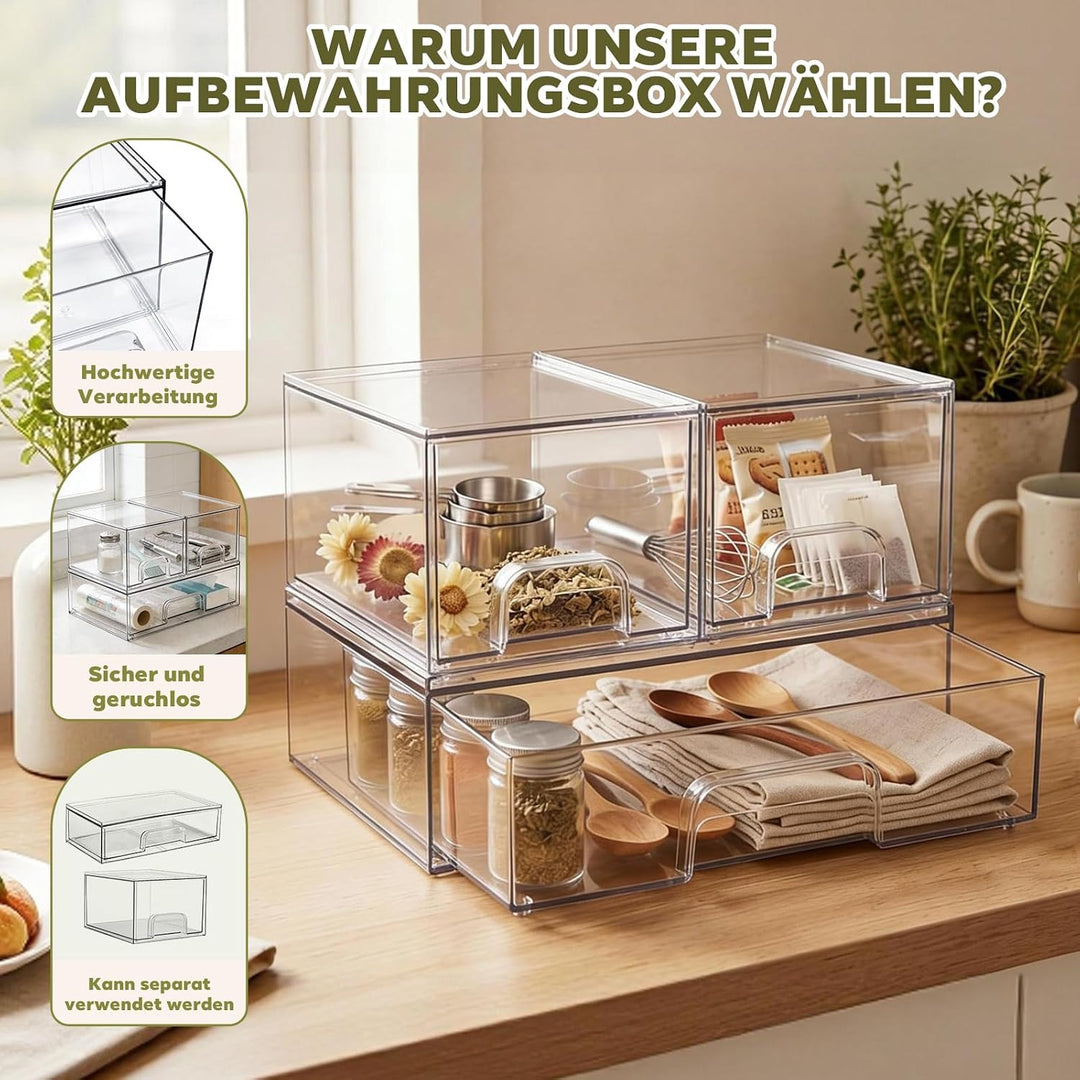 3-stufige Aufbewahrungsbox transparent - Schubladen-Organizer mit rutschfester Basis für Badezimmer,