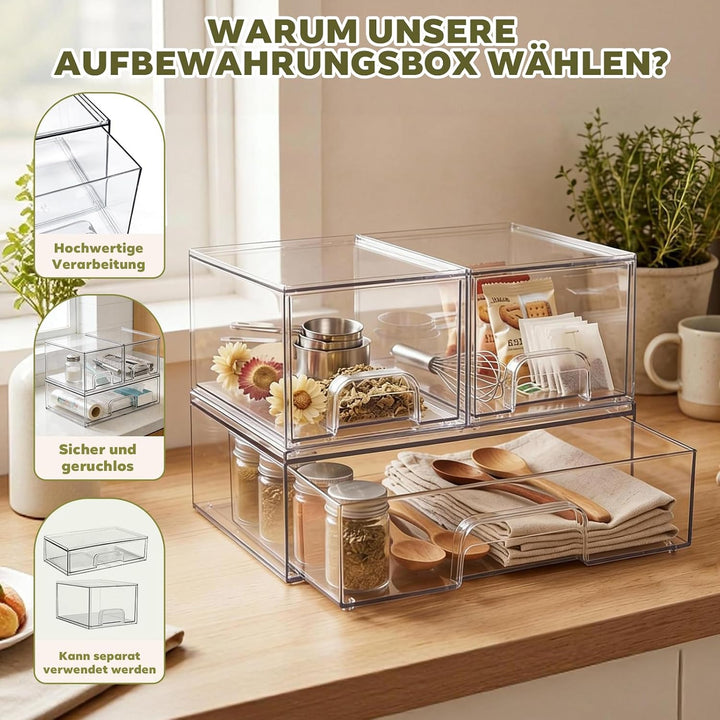 3-stufige Aufbewahrungsbox transparent - Schubladen-Organizer mit rutschfester Basis für Badezimmer,