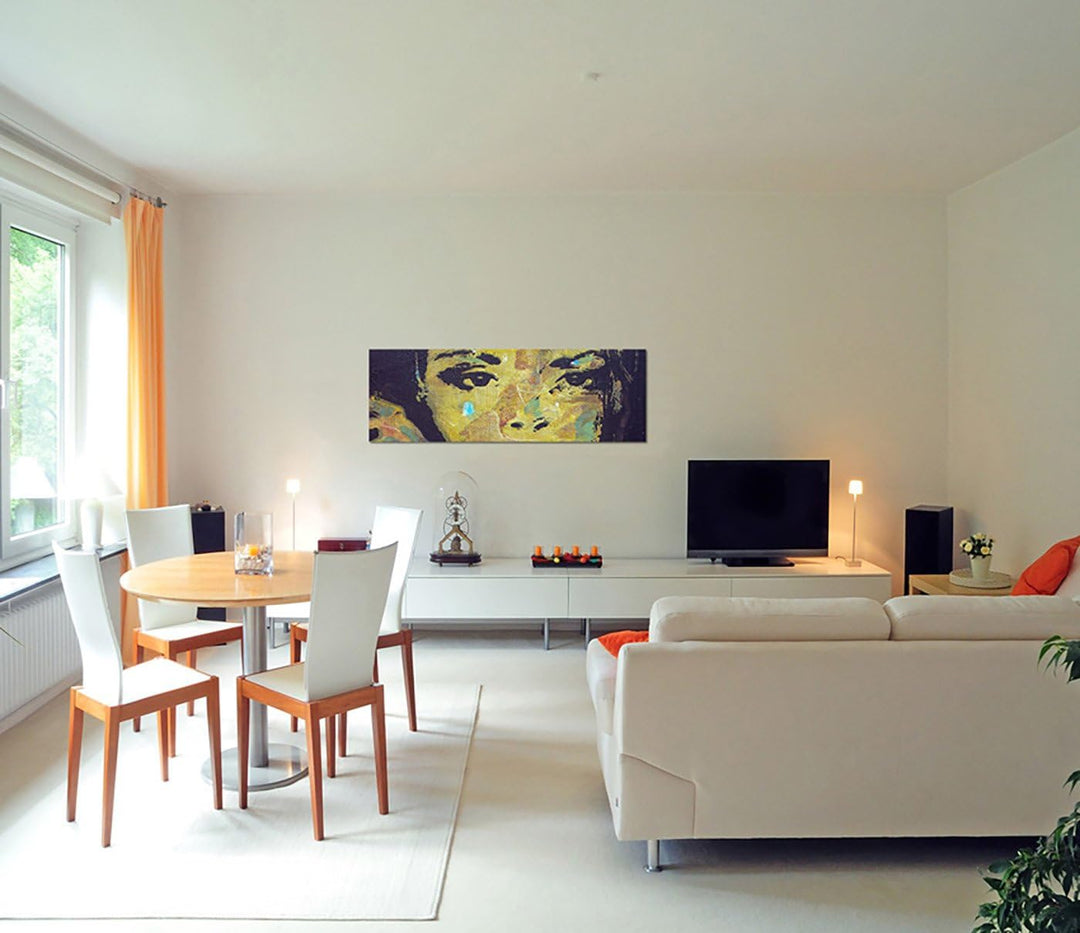 Paul Sinus Art Panoramabild auf Leinwand und Keilrahmen 150x50cm Ölmalerei Frau Gesicht Portrait abs