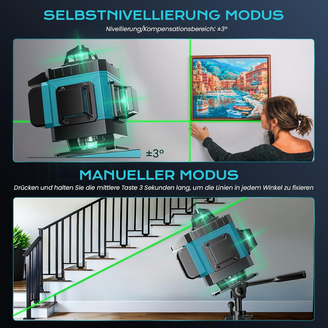 Kreuzlinienlaser Blau 16 Linien Nivellierlaser, 4 x 360 ° Laser wasserwaage, linienlaser kreuzlaser
