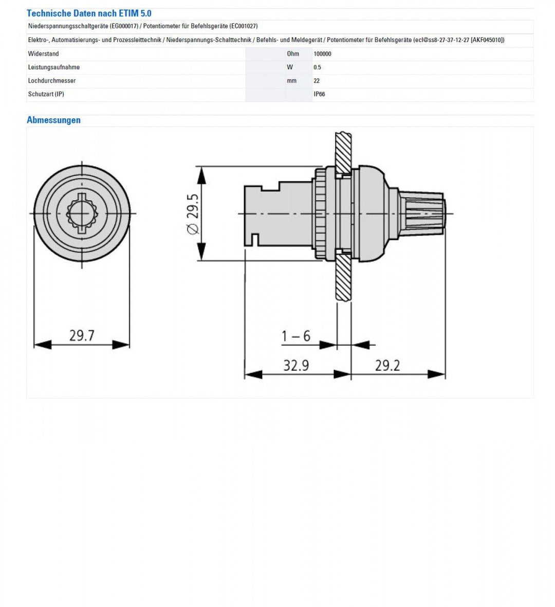 Eaton M22-R100K Dreh-Potentiometer Mono 0.5 W 100 kΩ 1 St.